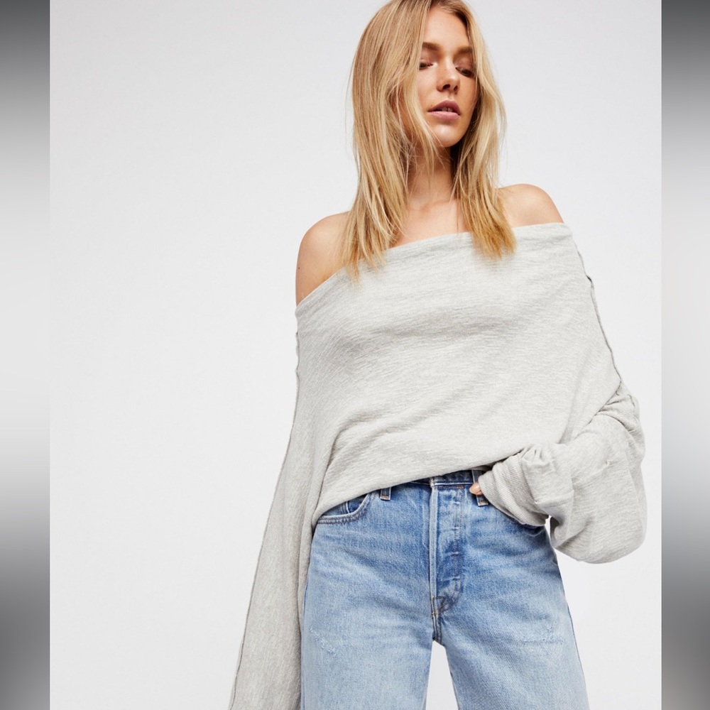 We the Free Skyline Thermal Off Shoulder Slouchy Sweater XS Gray Oversized